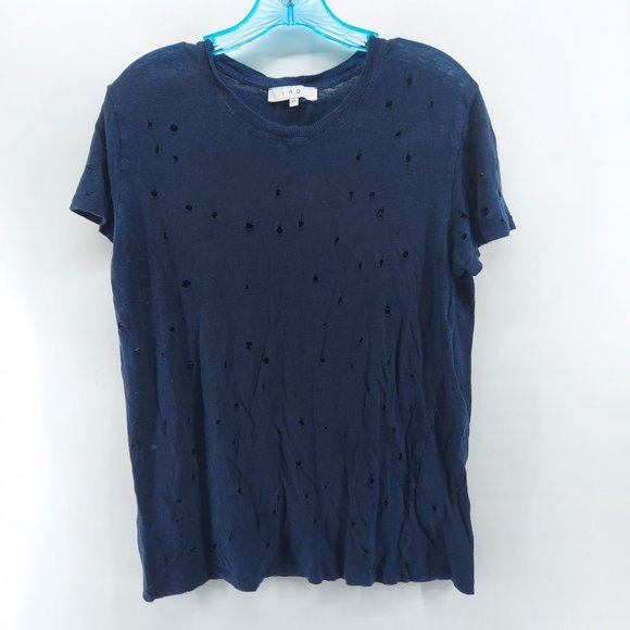 IRO clay women's navy  Distressed Linen T-Shirt XS - Picture 4 of 9
